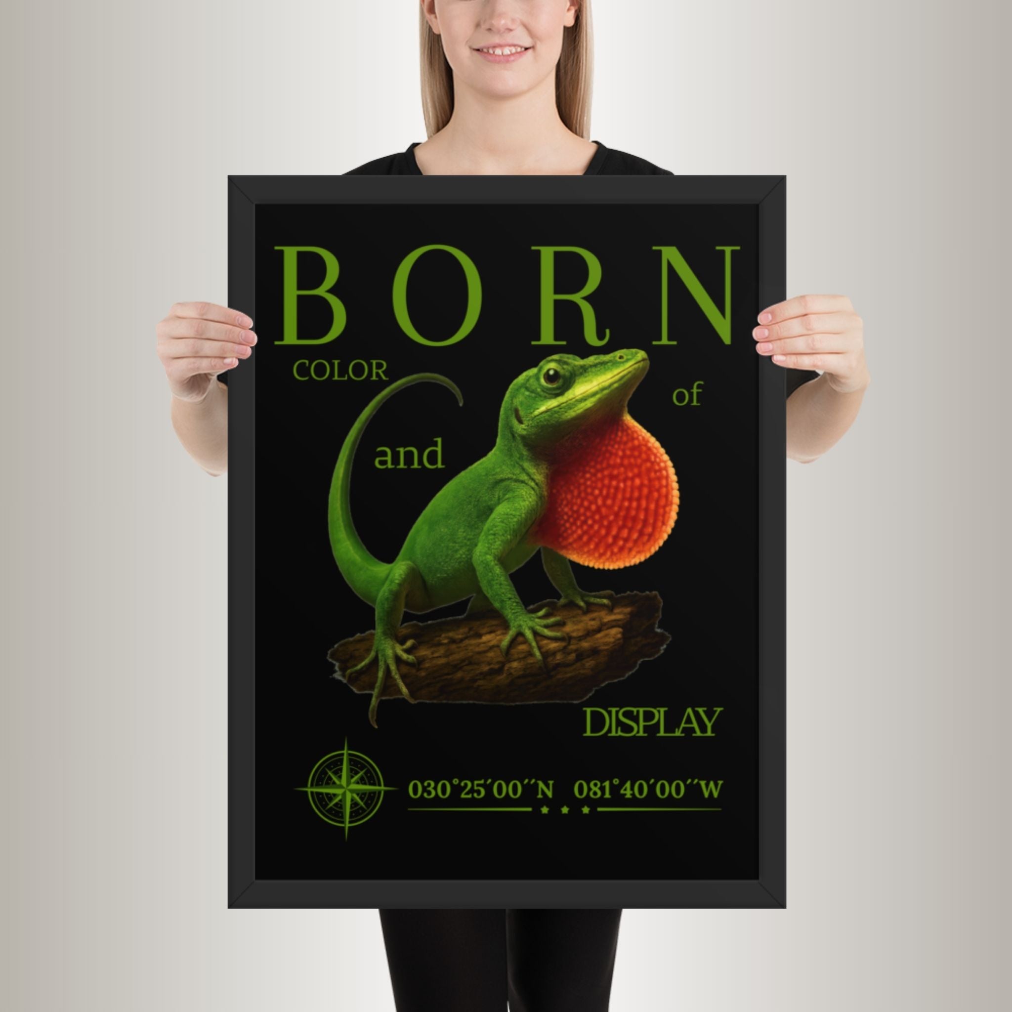 Poster mit Bilderrahmen Rotkehl-Anolis (Anolis carolinensis)