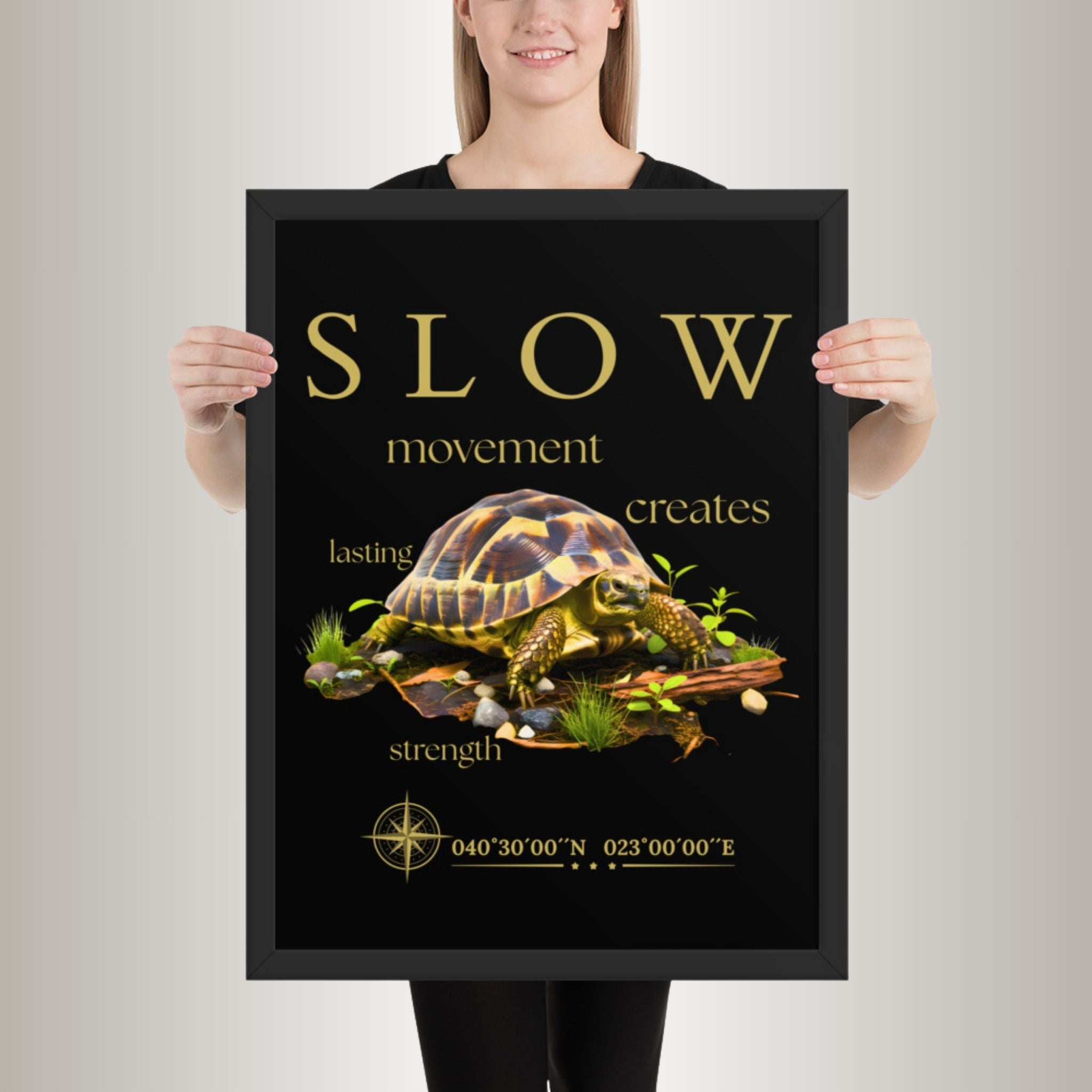 Poster mit Bilderrahmen Griechische Landschildkröte hell (Testudo hermanni)