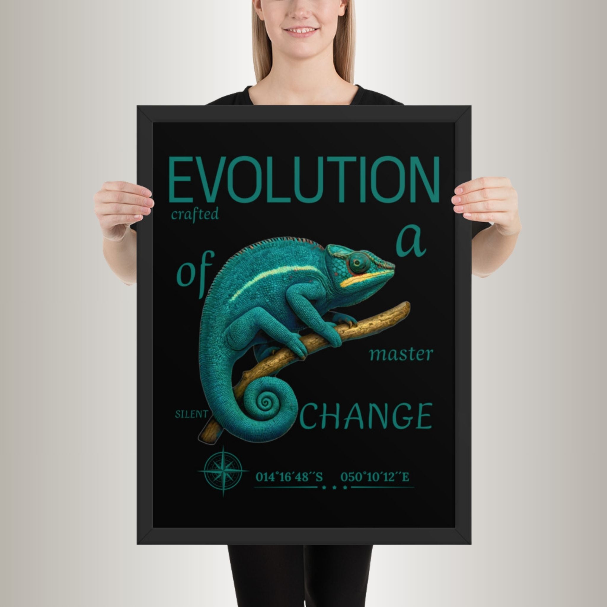 Poster mit Bilderrahmen Pantherchamäleon Blau (Furcifer pardalis)