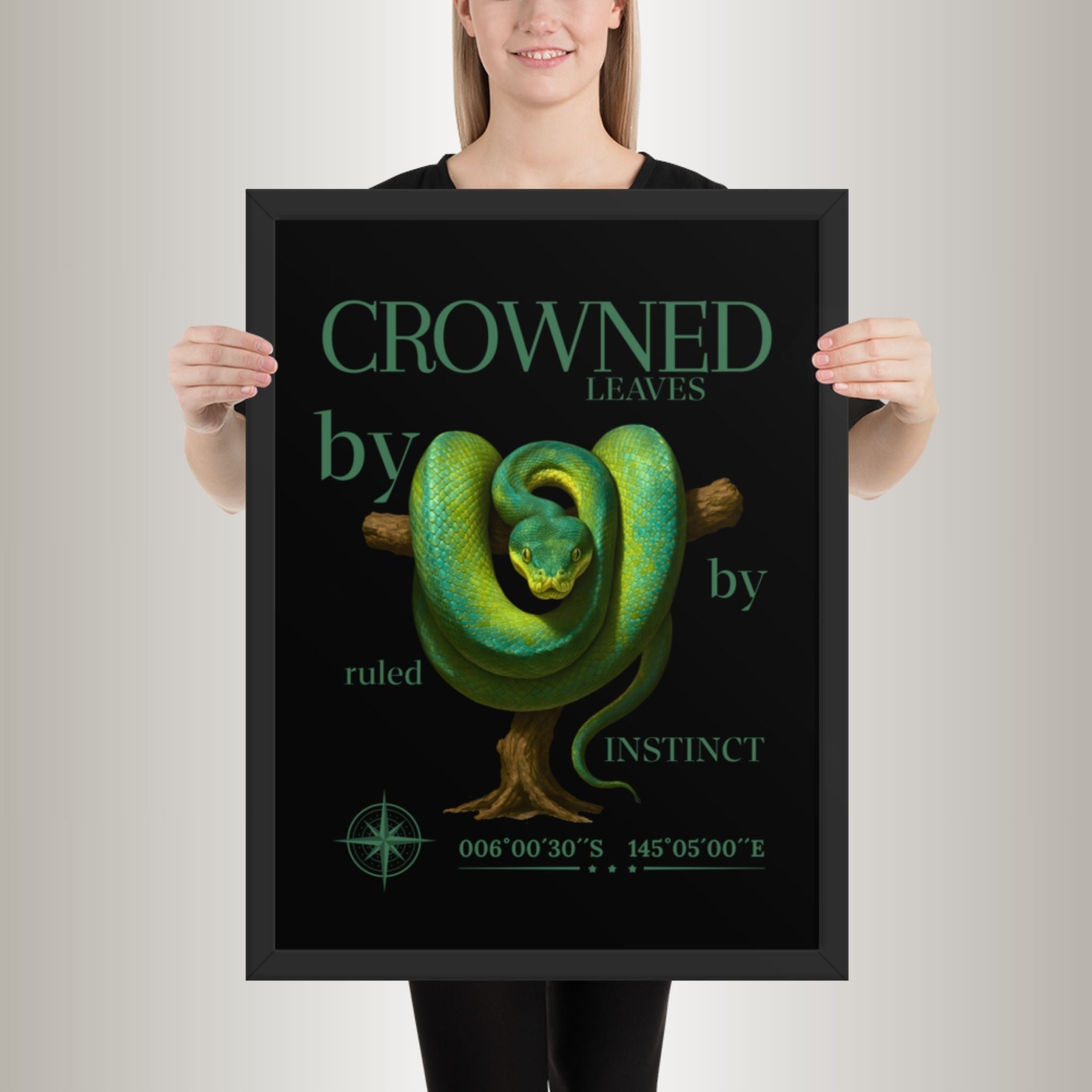 Poster mit Bilderrahmen Baumpython Grün (Morelia viridis)