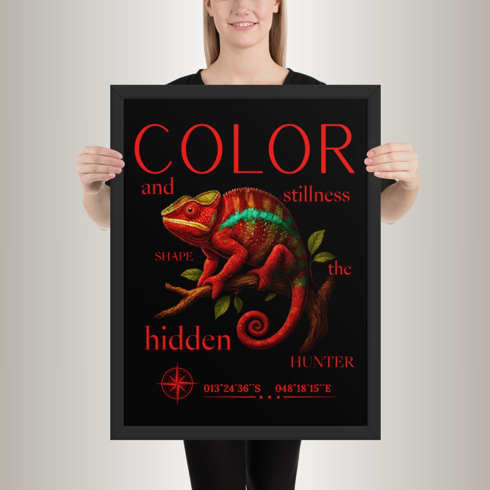 Poster mit Bilderrahmen Pantherchamäleon Rot (Furcifer pardalis)