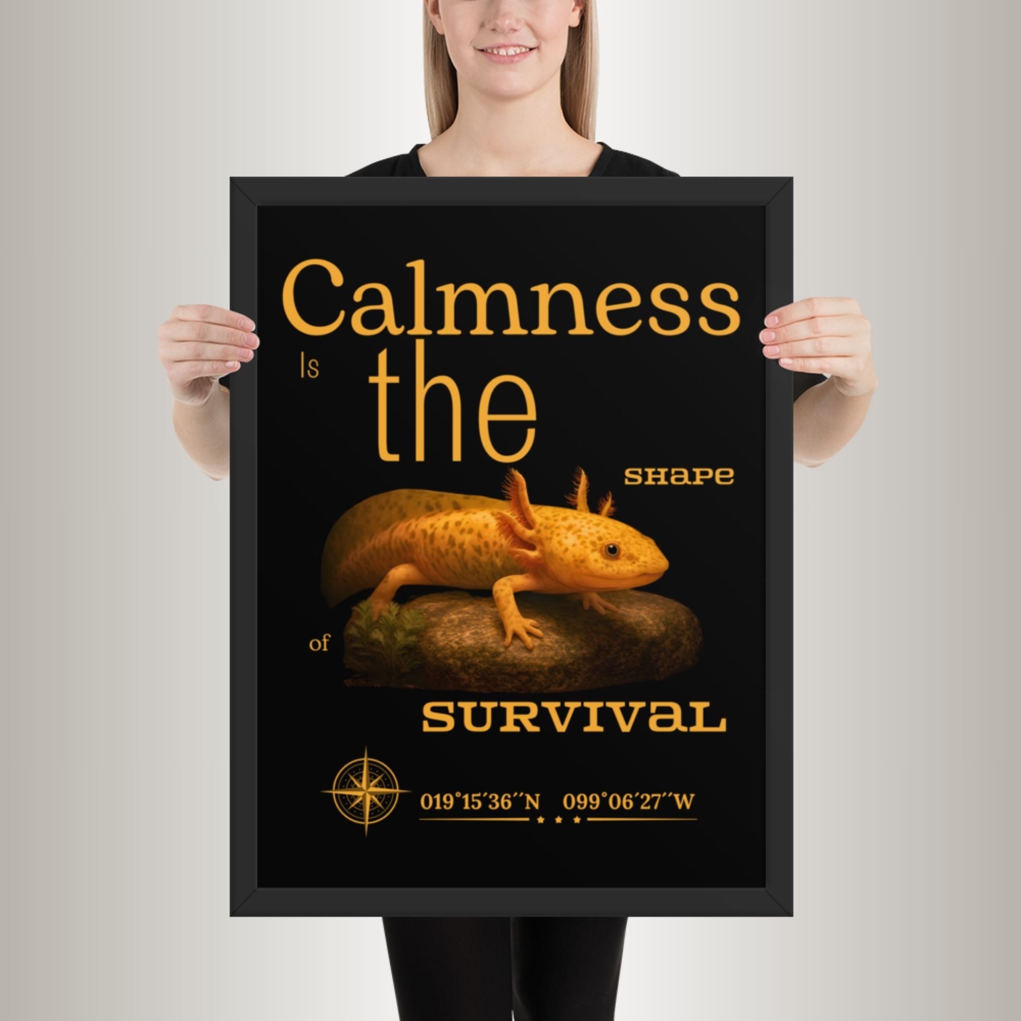 Poster mit Bilderrahmen Axolotl Gelb (Ambystoma mexicanum)