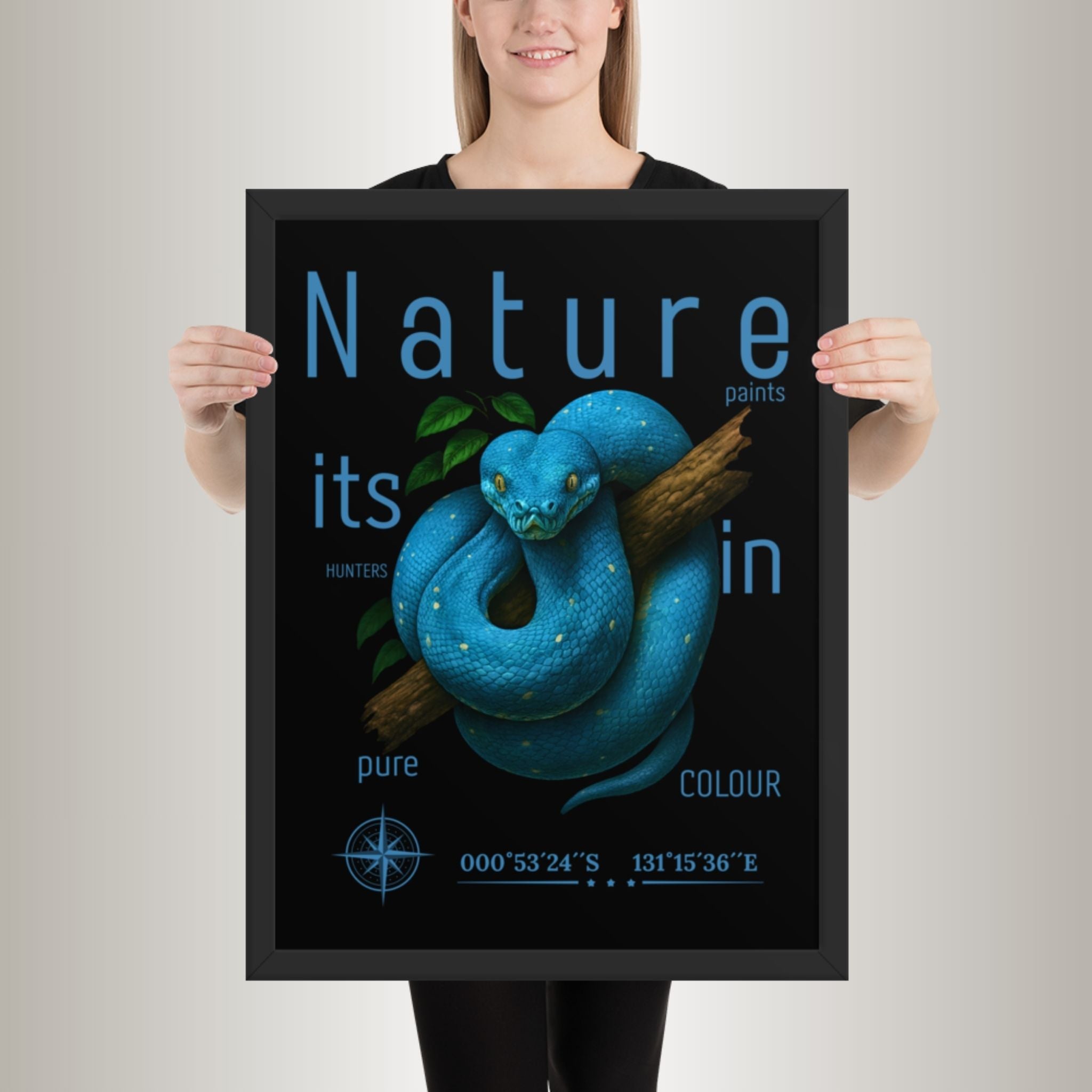 Poster mit Bilderrahmen Baumpython Blau (Morelia viridis)