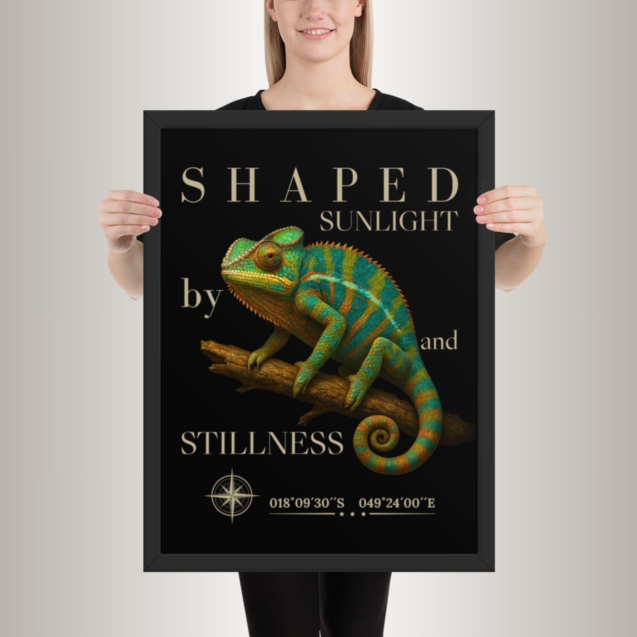 Poster mit Bilderrahmen Pantherchamäleon Grün (Furcifer pardalis)