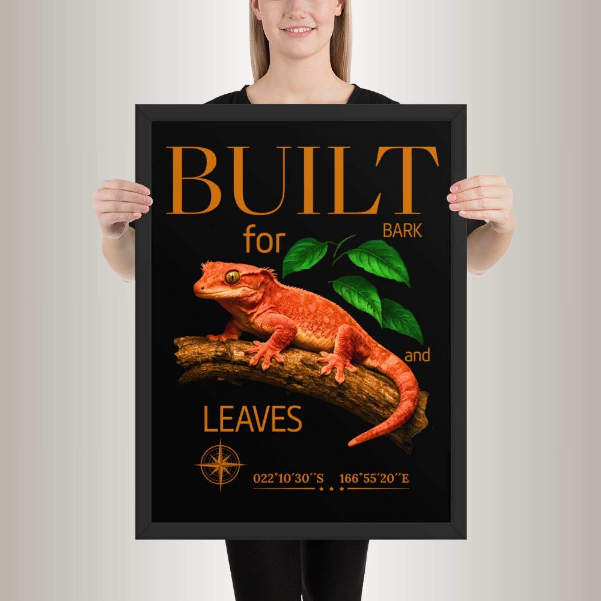 Poster mit Bilderrahmen Kronengecko orange (Correlophus ciliatus)