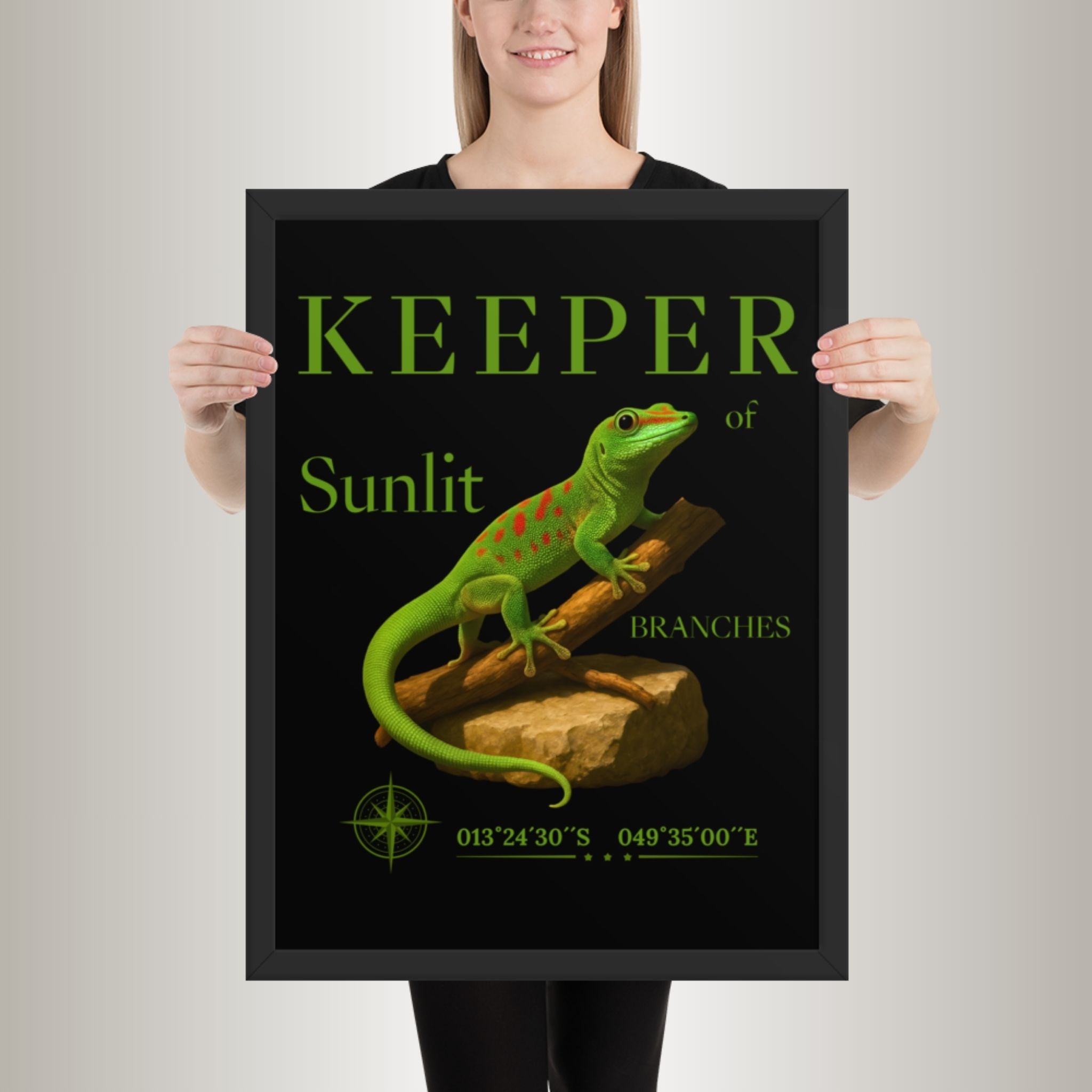 Poster mit Bilderrahmen Madagassischer Taggecko Grün (Phelsuma madagascariensis)