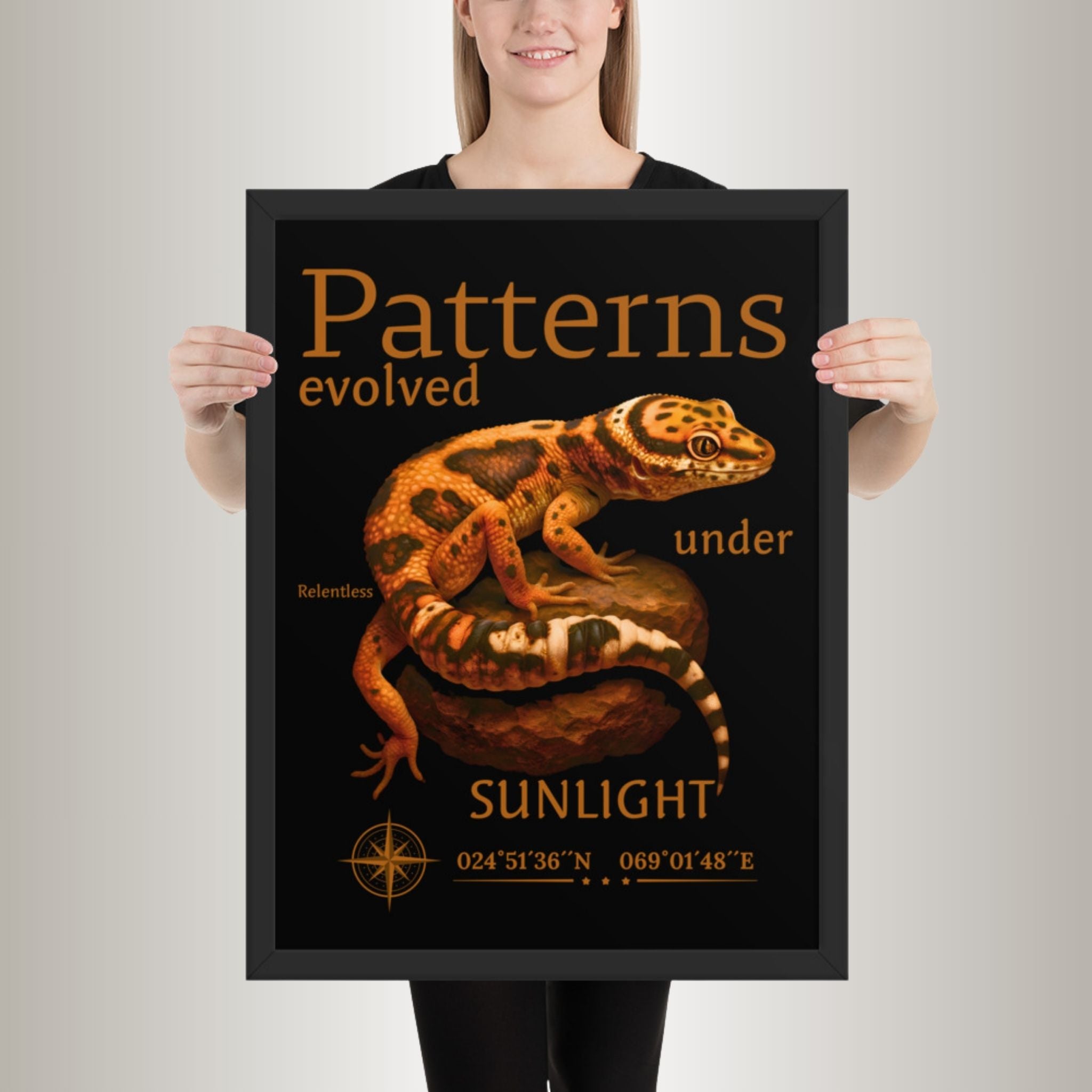 Poster mit Bilderrahmen Leopardgecko Stein (Eublepharis macularius)