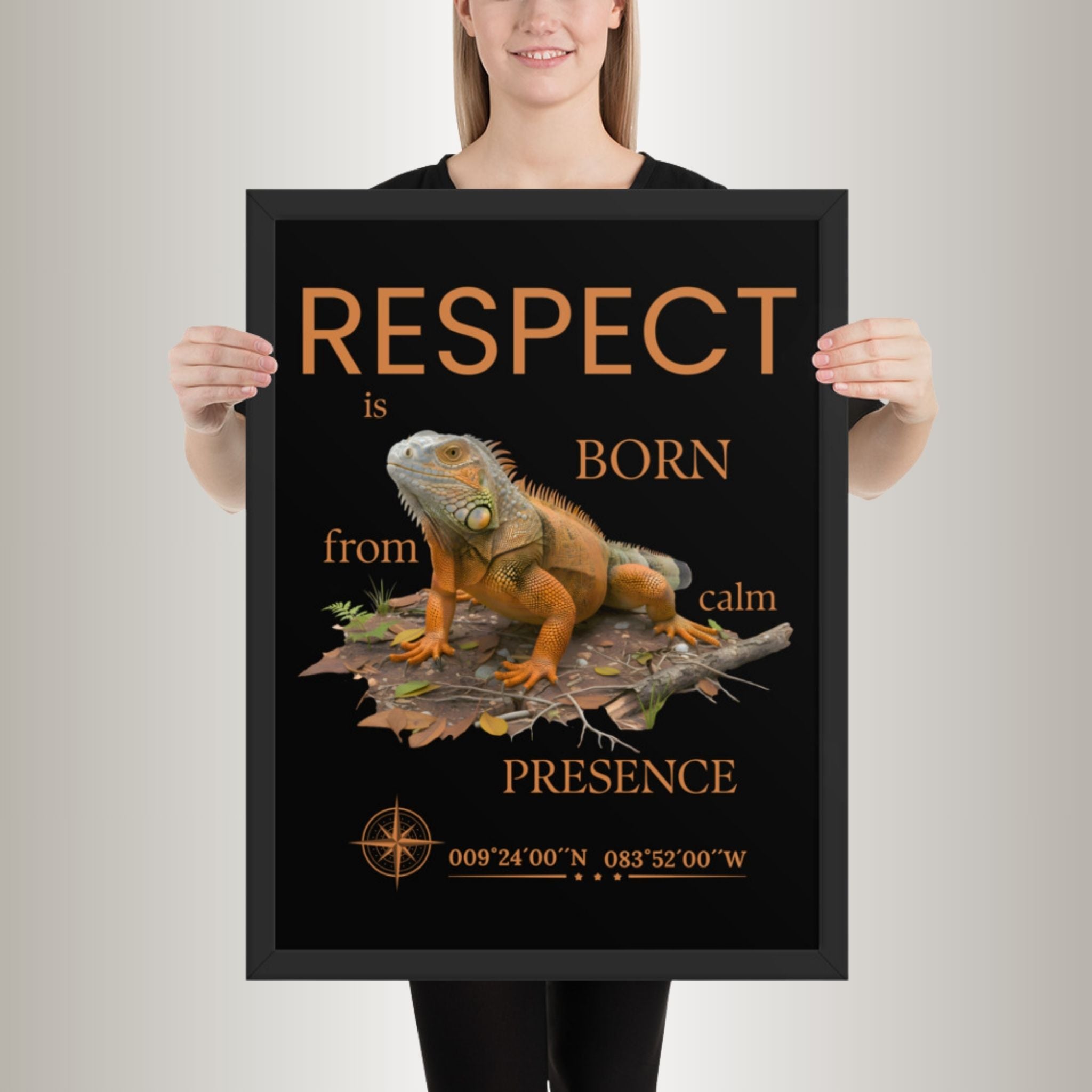 Poster mit Bilderrahmen Orangener Leguan (Iguana iguana)