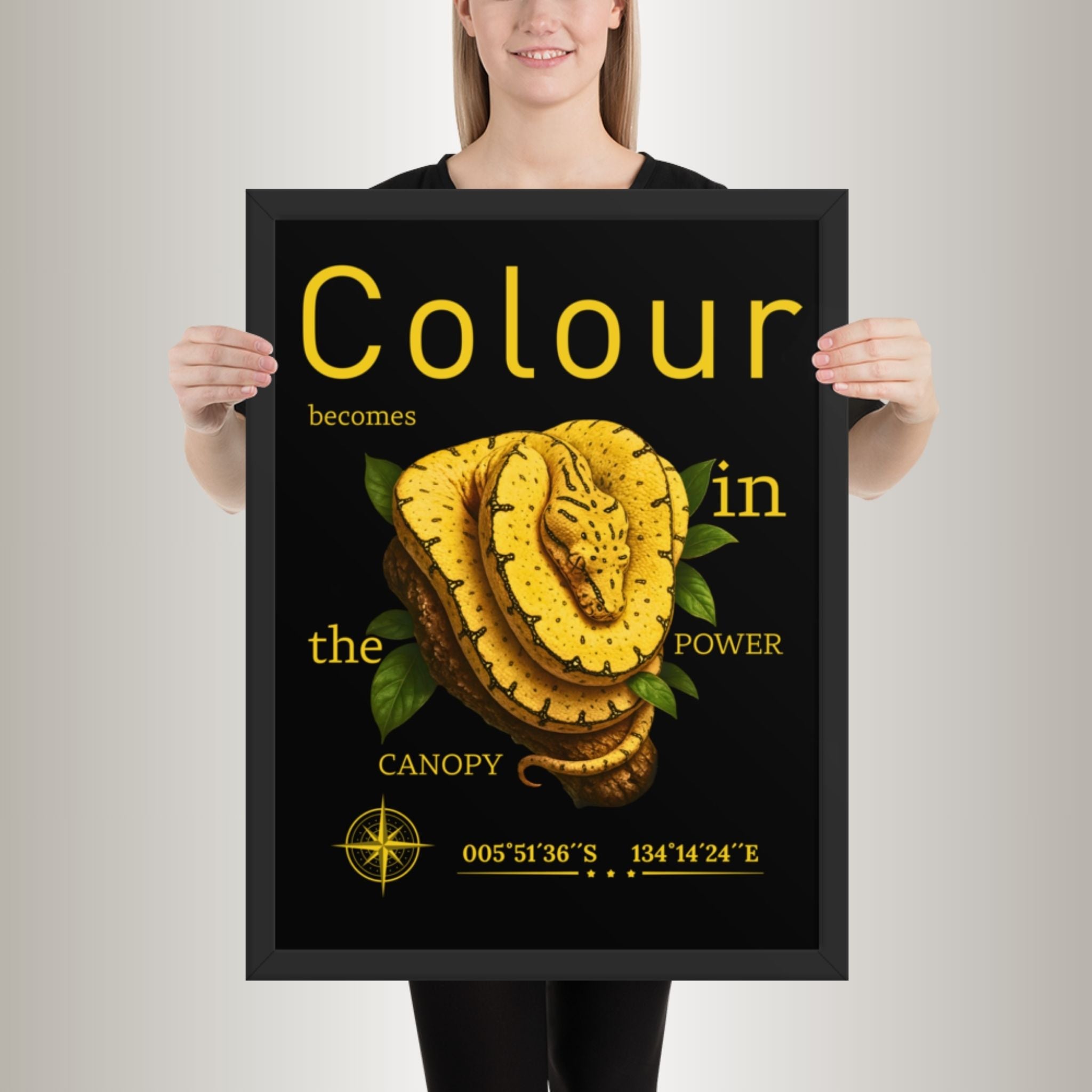 Poster mit Bilderrahmen Baumpython Gelb (Morelia viridis)