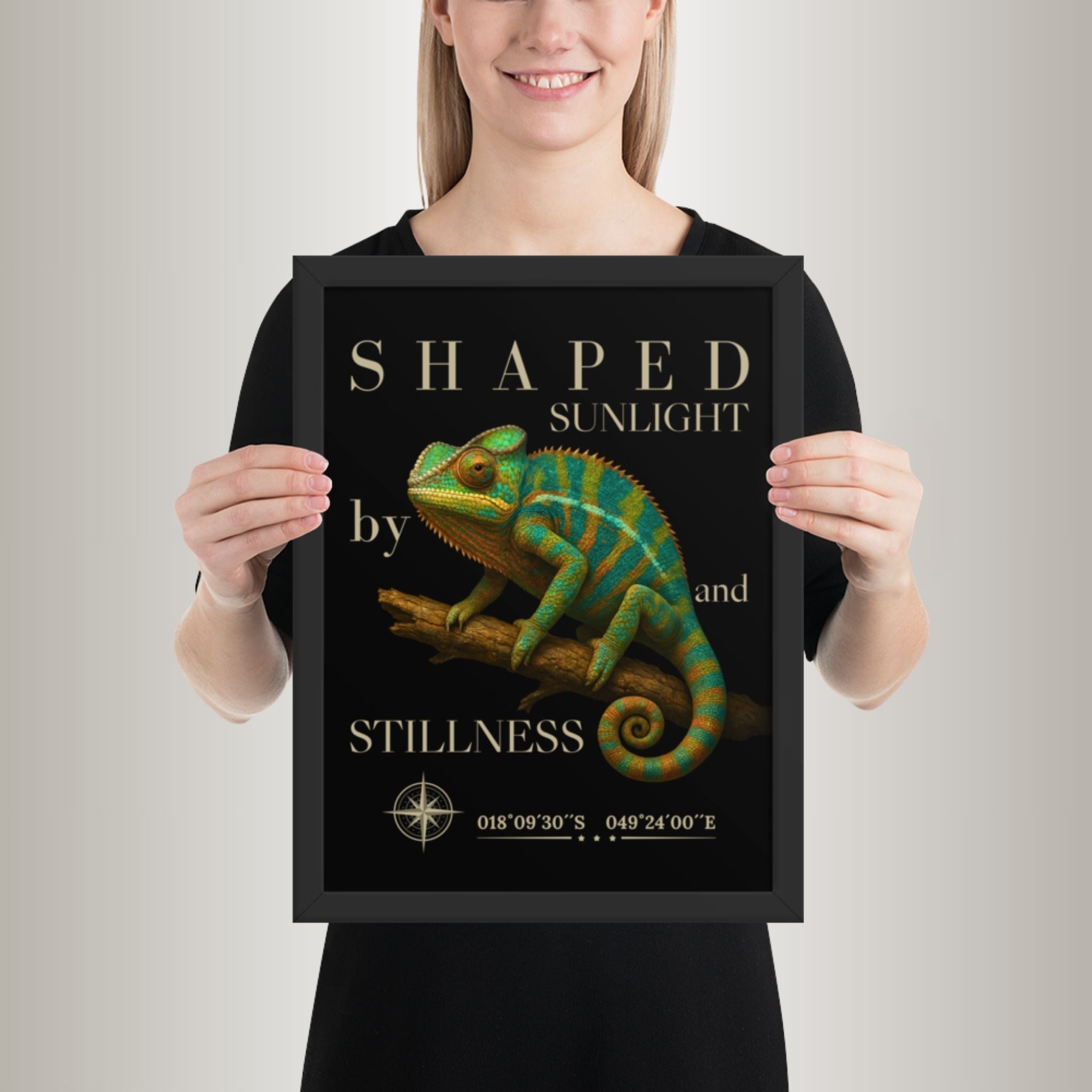 Poster mit Bilderrahmen Pantherchamäleon Grün (Furcifer pardalis)