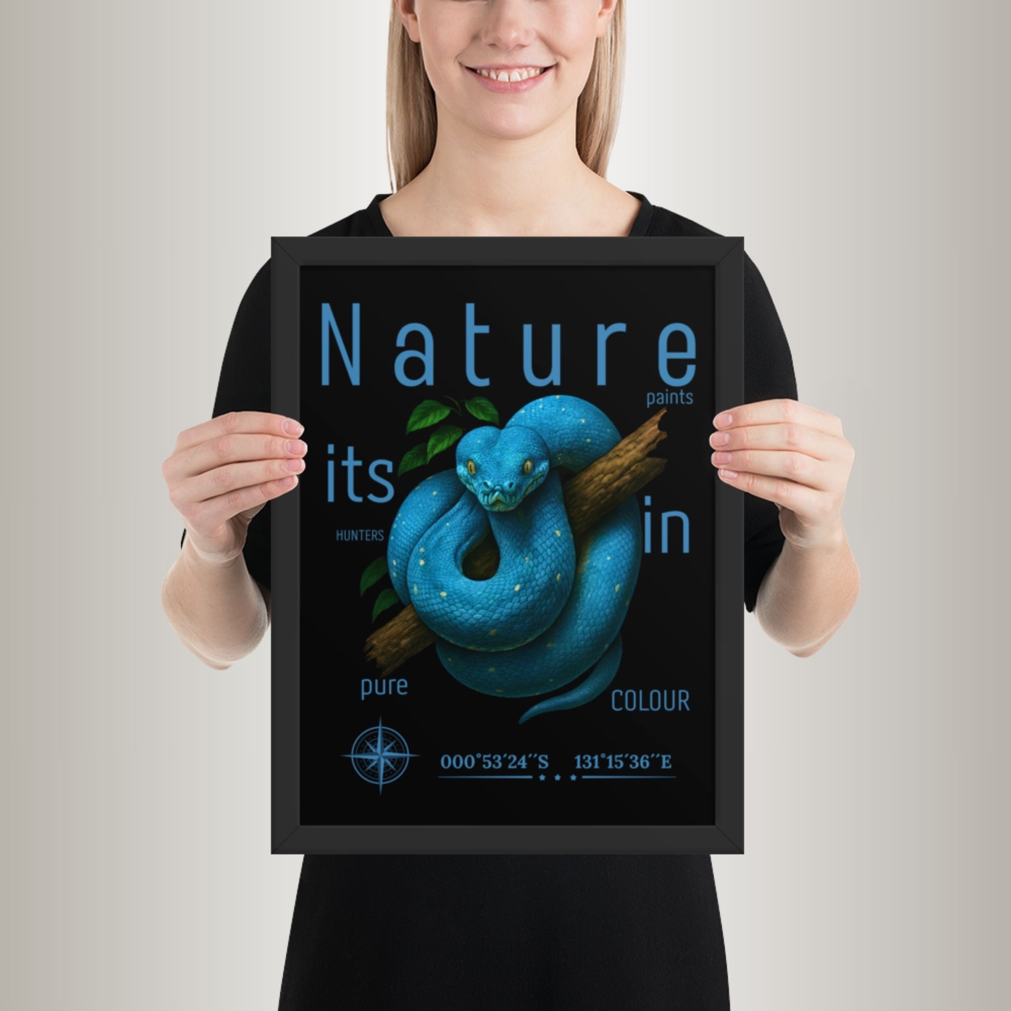 Poster mit Bilderrahmen Baumpython Blau (Morelia viridis)