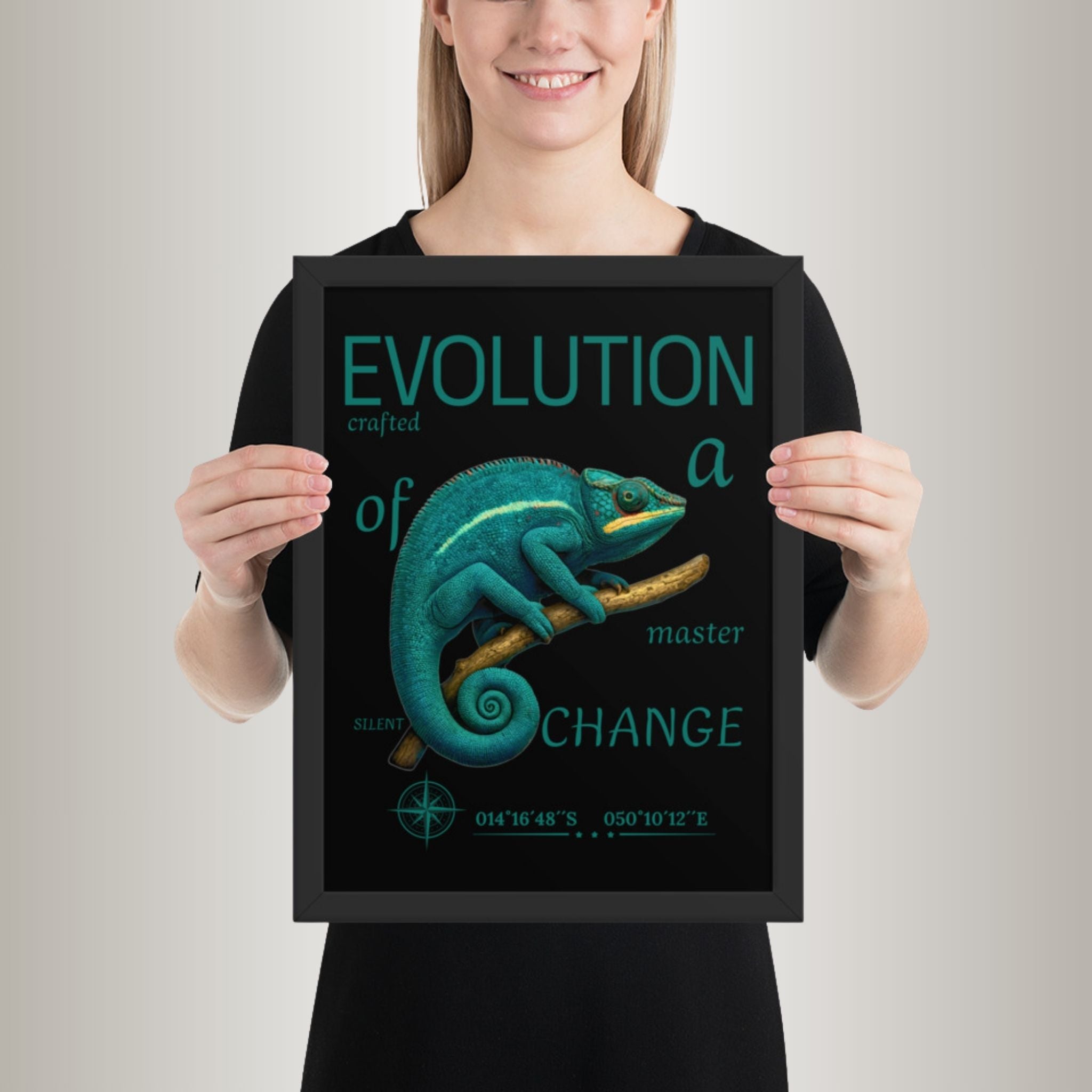 Poster mit Bilderrahmen Pantherchamäleon Blau (Furcifer pardalis)