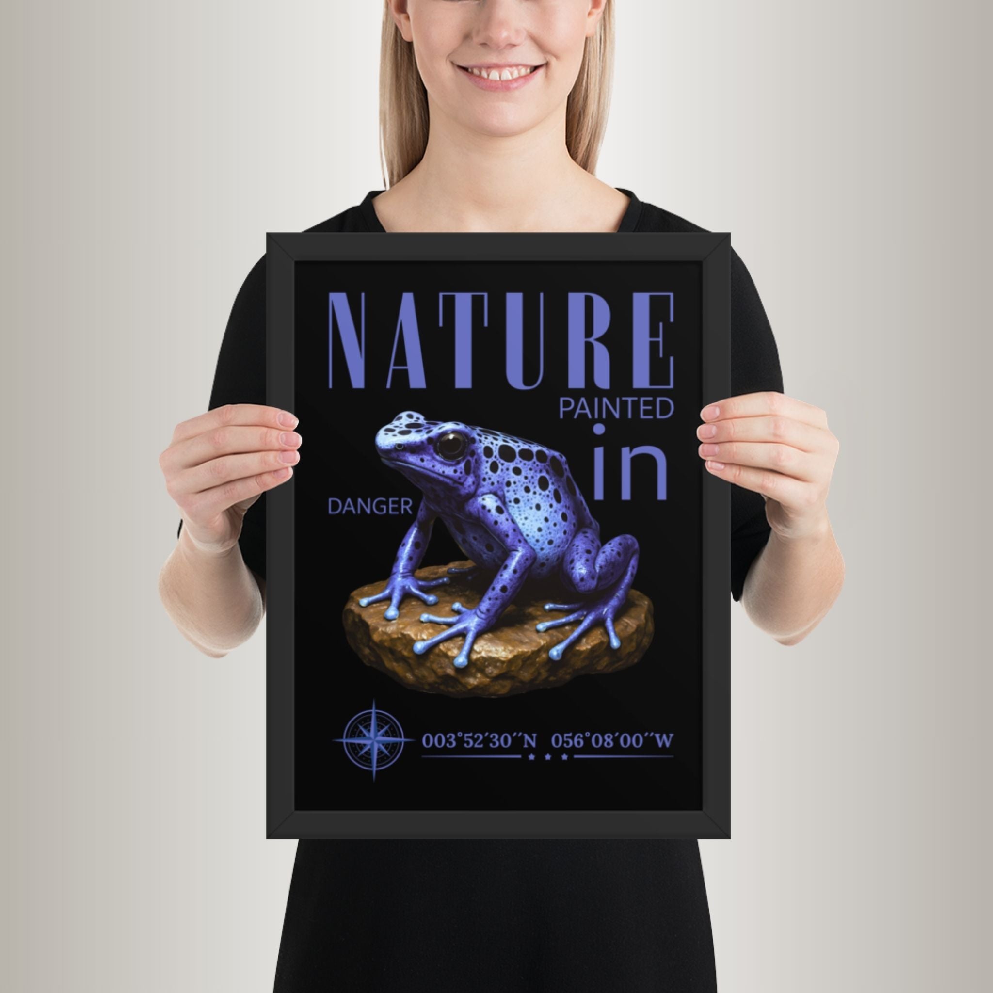 Poster mit Bilderrahmen Pfeilgiftfrosch (Dendrobates tinctorius „azureus“)