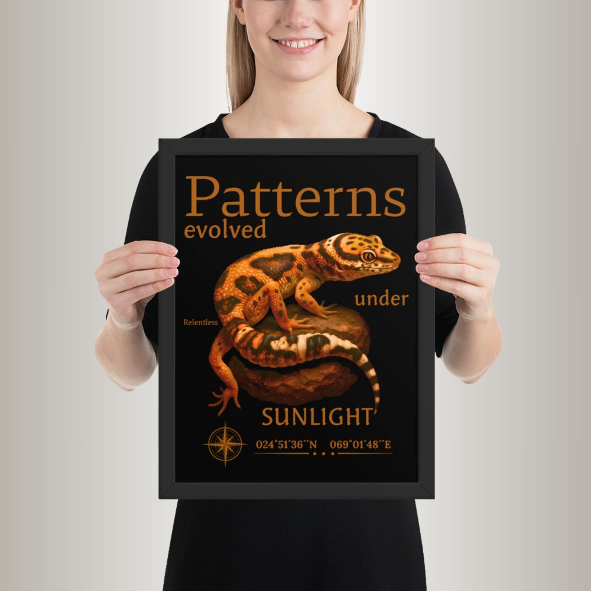 Poster mit Bilderrahmen Leopardgecko Stein (Eublepharis macularius)