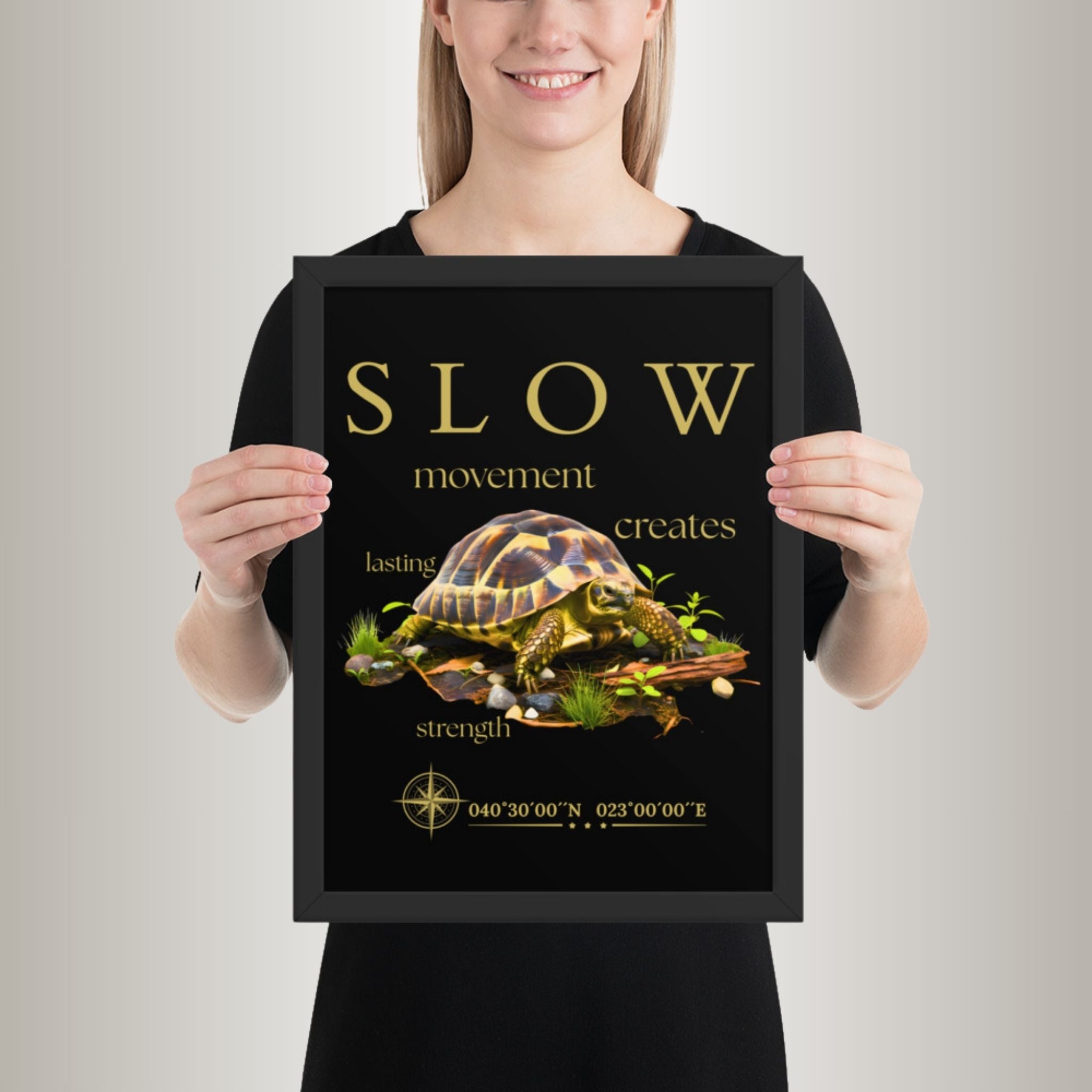 Poster mit Bilderrahmen Griechische Landschildkröte hell (Testudo hermanni)