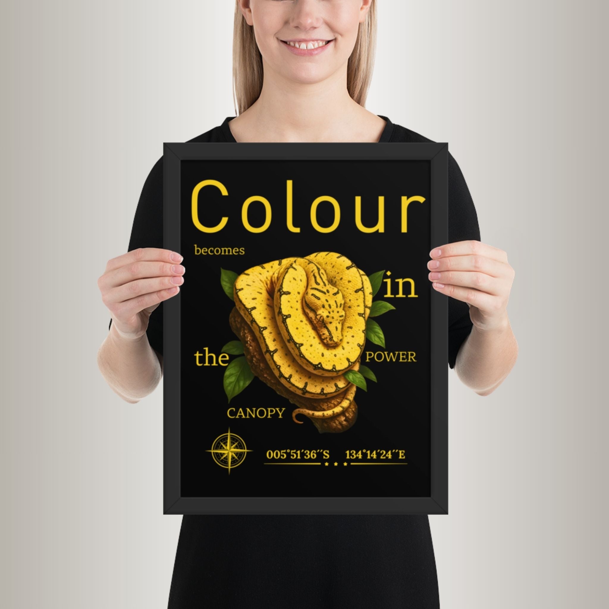 Poster mit Bilderrahmen Baumpython Gelb (Morelia viridis)