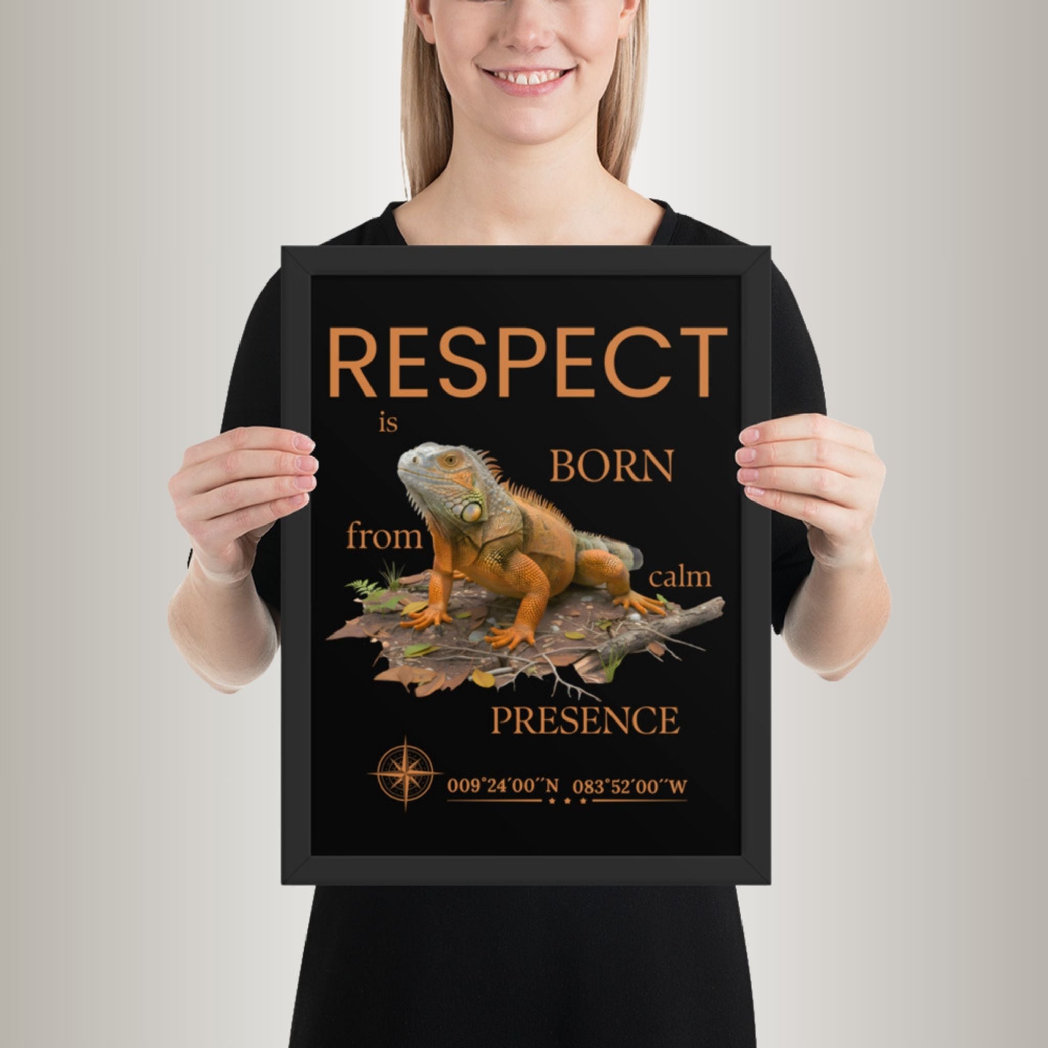 Poster mit Bilderrahmen Orangener Leguan (Iguana iguana)