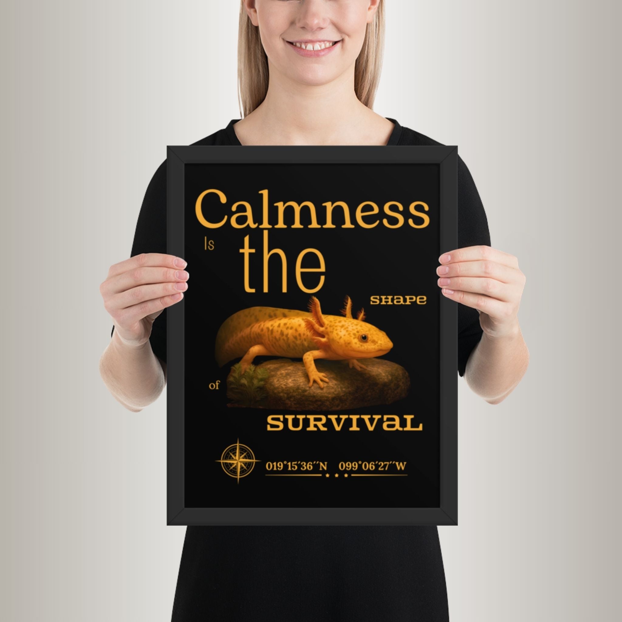 Poster mit Bilderrahmen Axolotl Gelb (Ambystoma mexicanum)