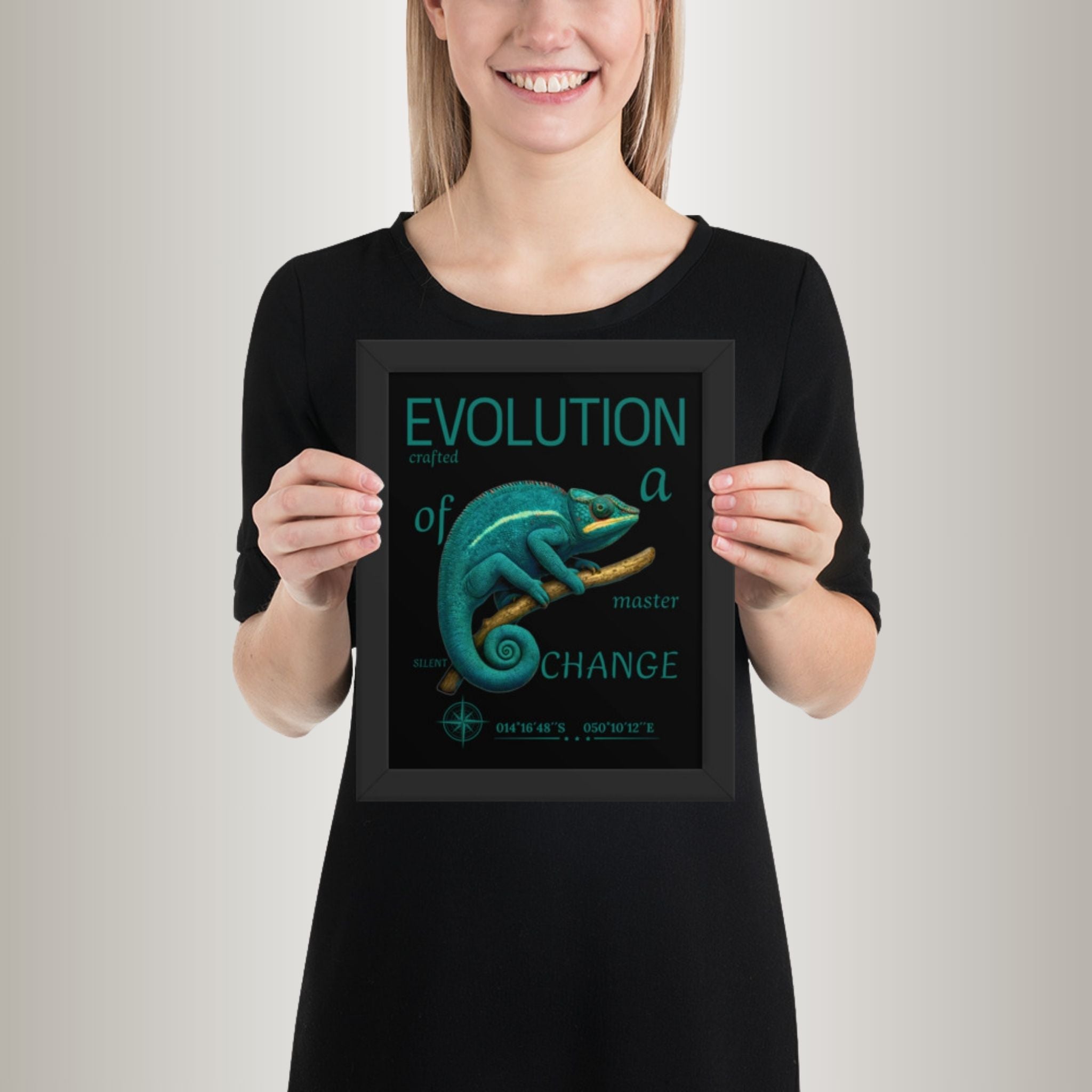 Poster mit Bilderrahmen Pantherchamäleon Blau (Furcifer pardalis)