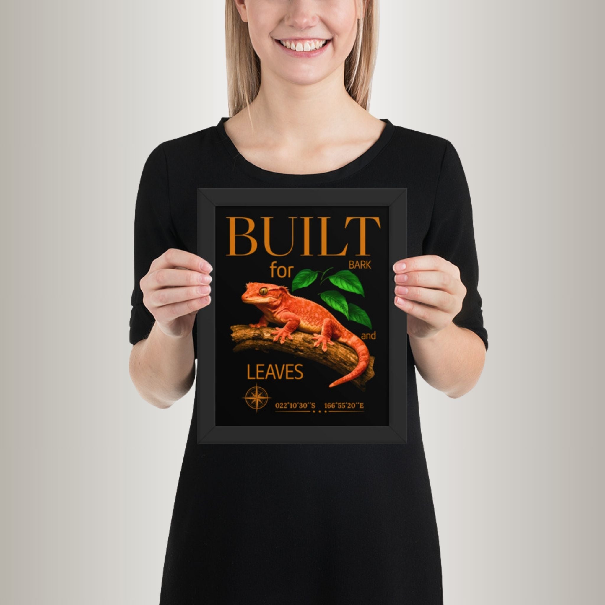 Poster mit Bilderrahmen Kronengecko orange (Correlophus ciliatus)