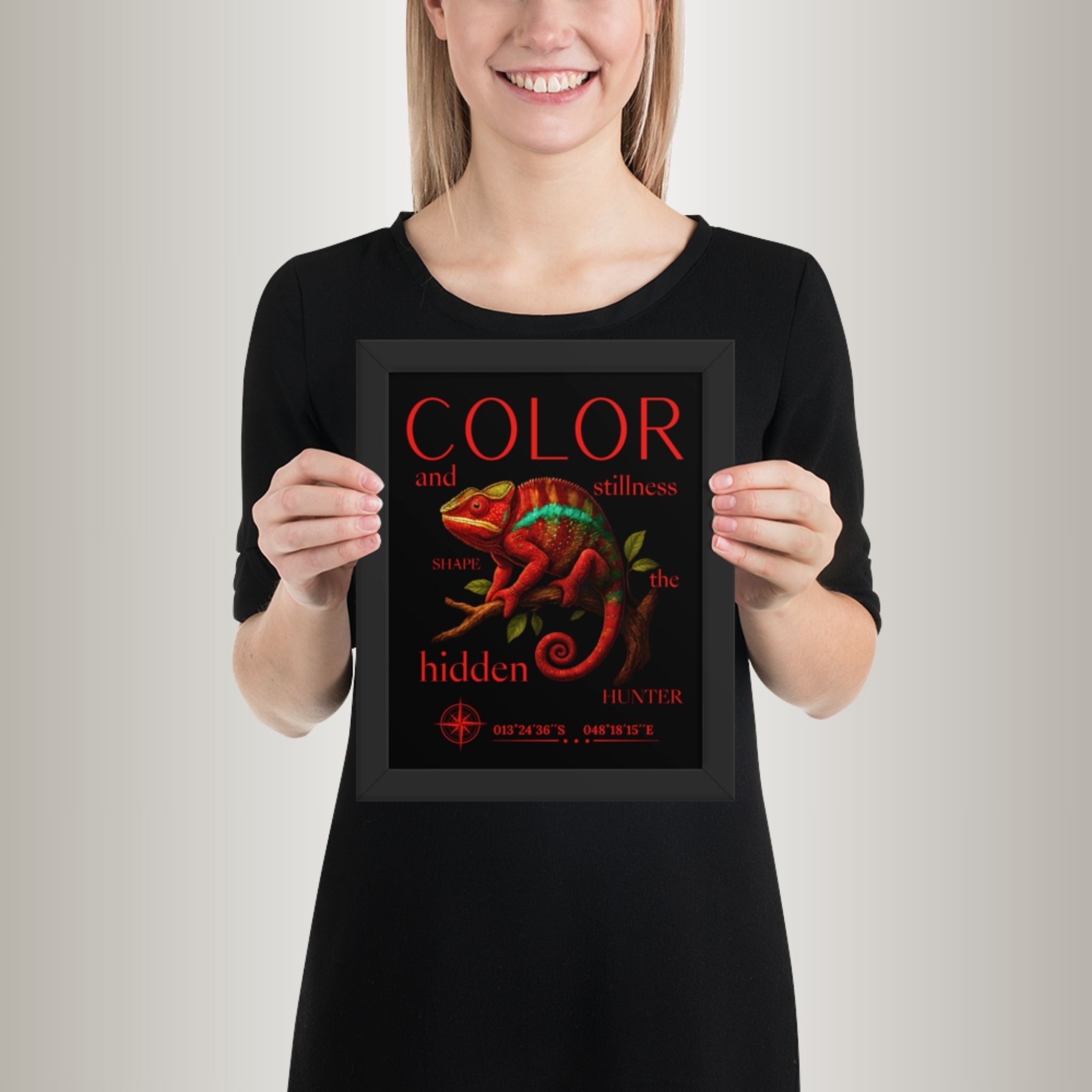 Poster mit Bilderrahmen Pantherchamäleon Rot (Furcifer pardalis)