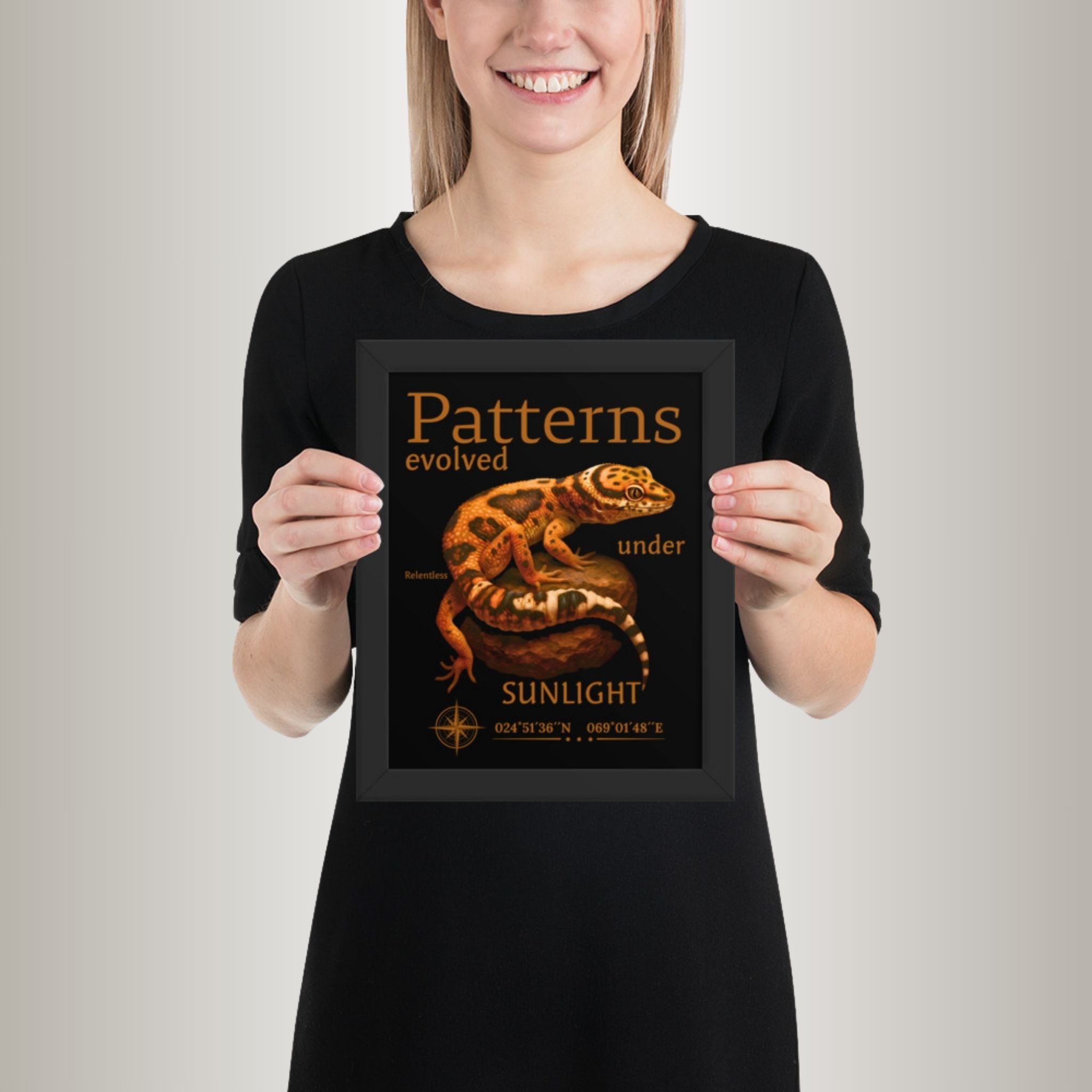 Poster mit Bilderrahmen Leopardgecko Stein (Eublepharis macularius)