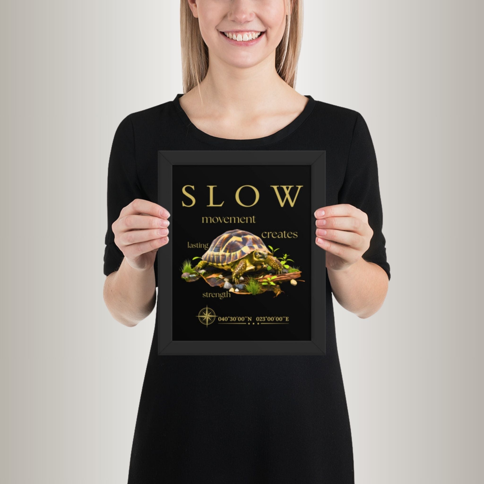 Poster mit Bilderrahmen Griechische Landschildkröte mittel (Testudo hermanni)